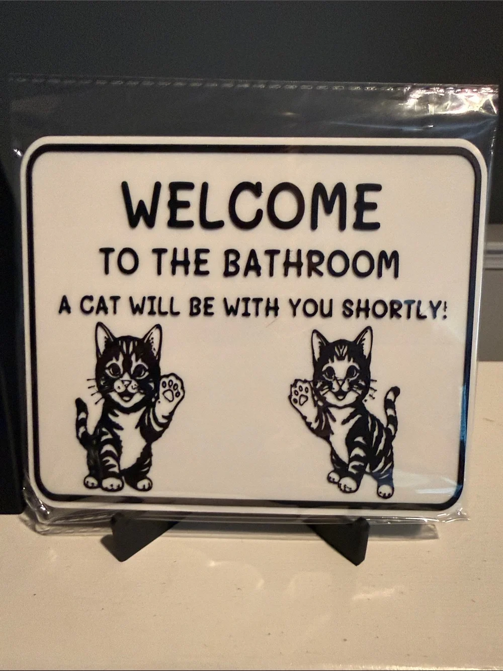 Welcome to the Bathroom - Black & White Cat Door Hanger and Sign